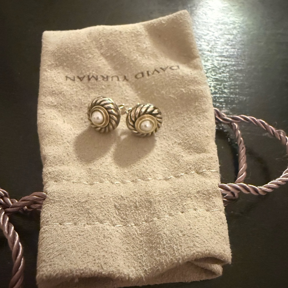 David Yurman Sterling Silver and 14K Dome Cookie Stud Pearl Earrings-Retired!!